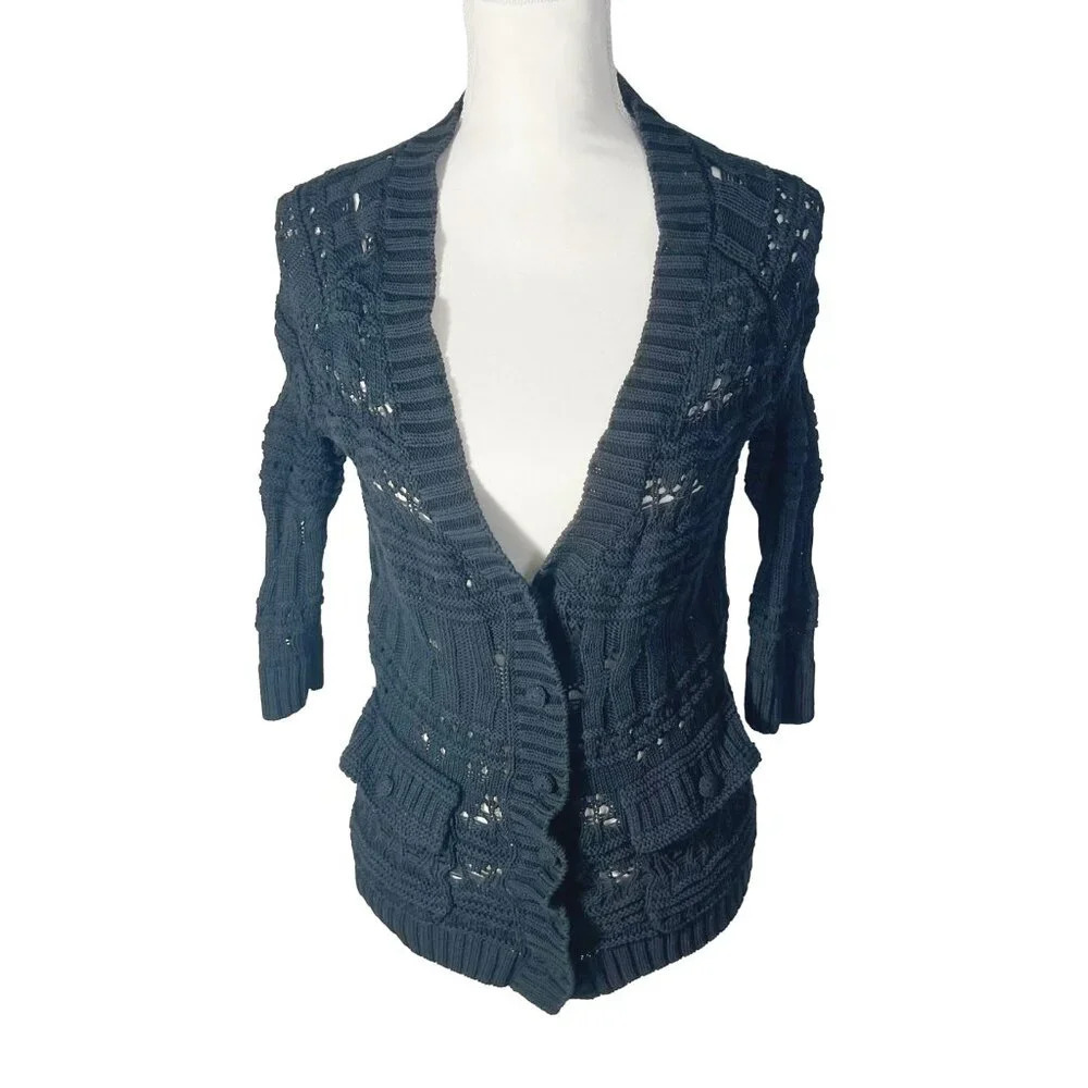 Doncaster Collection 100% Silk Black Knit Cardigan Women's Size XS